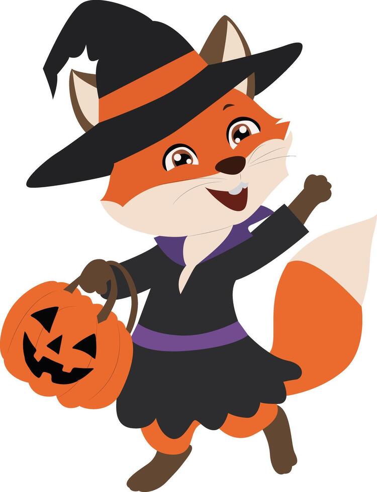 Cute Fox Witch Halloween Costume vector