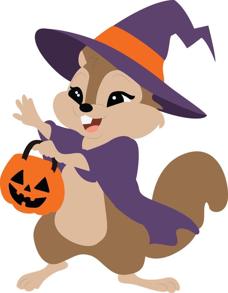 Cute Halloween Squirrel Witch Trick or Treating vector