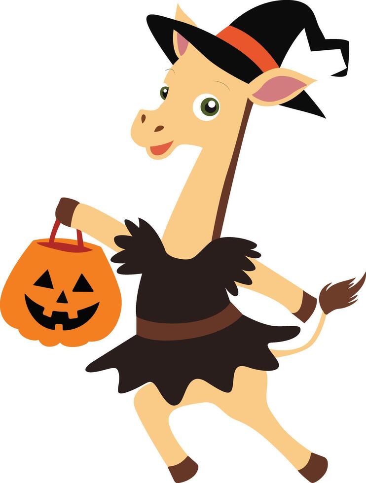 Giraffe Witch Halloween Trick or Treat vector