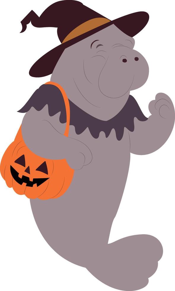 Manatee Witch Halloween Costume Trick vector