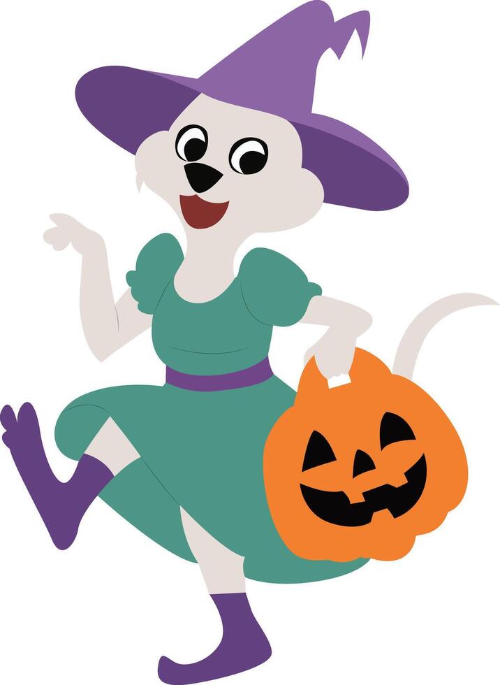 Cute Mouse Halloween Witch Pumpkin vector