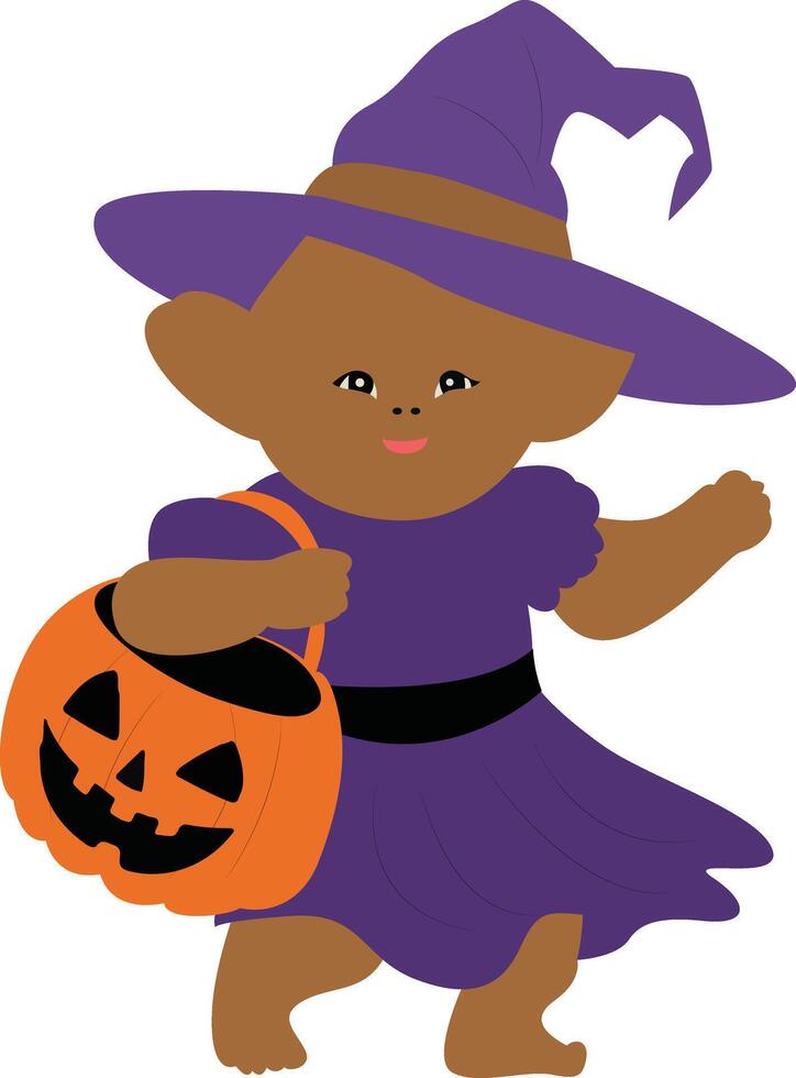 Cute Black Witch Halloween Trick or Treating vector