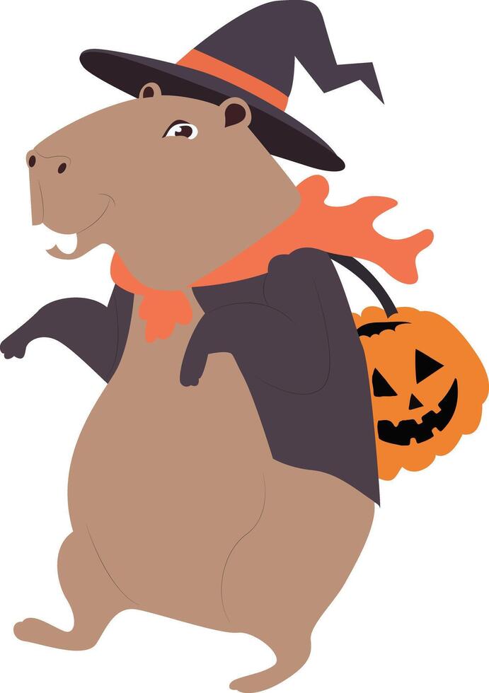 Capybara Halloween Witch Costume Trick vector