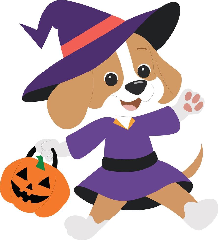 Cute Beagle Witch Halloween Costume vector