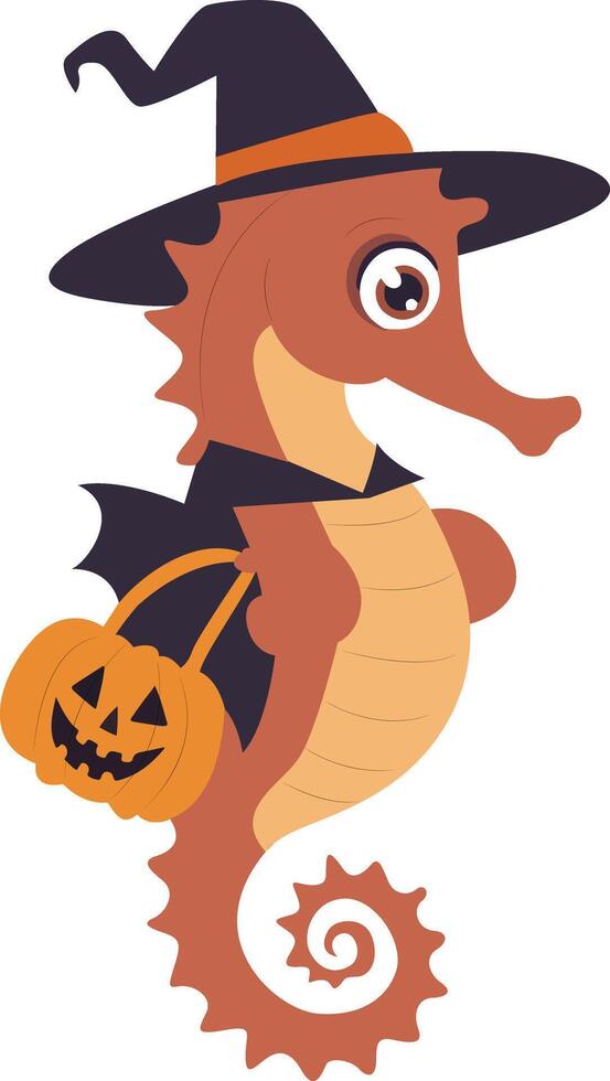 Halloween Seahorse Witch Pumpkin vector