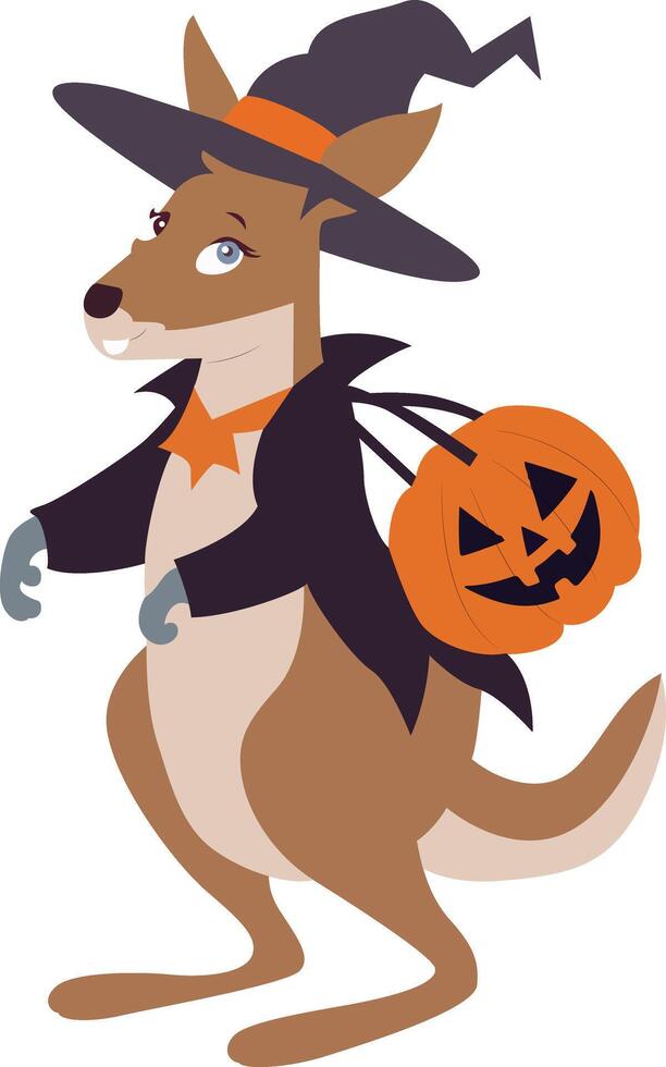 Kangaroo Witch Halloween Pumpkin Trick vector
