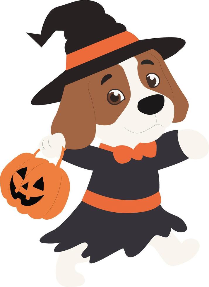 Beagle Dog Halloween Witch Costume Candy vector