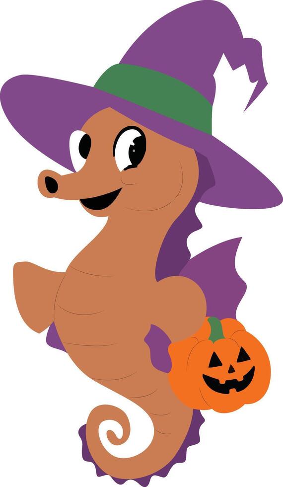 Cute Seahorse Halloween Witch Costume vector