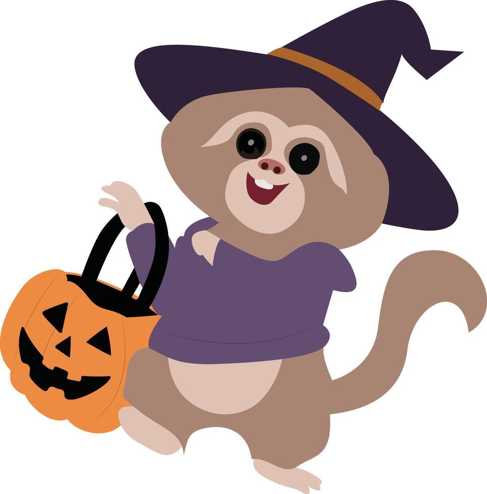 Cute Sloth Halloween Witch Costume vector