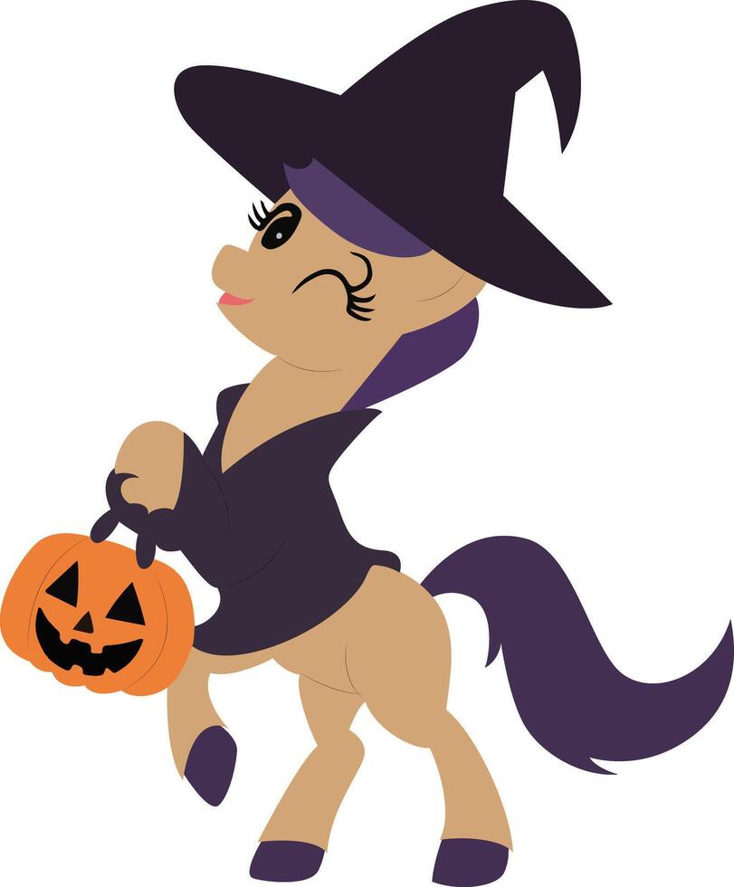 Cute Pony Witch Halloween vector