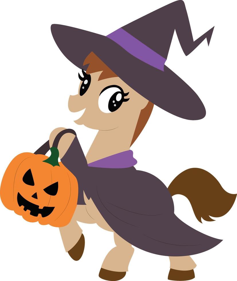 Cute Pony Witch Halloween Pumpkin vector