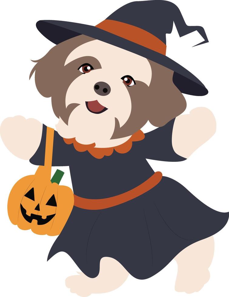 Shih Tzu Dog Halloween Witch vector