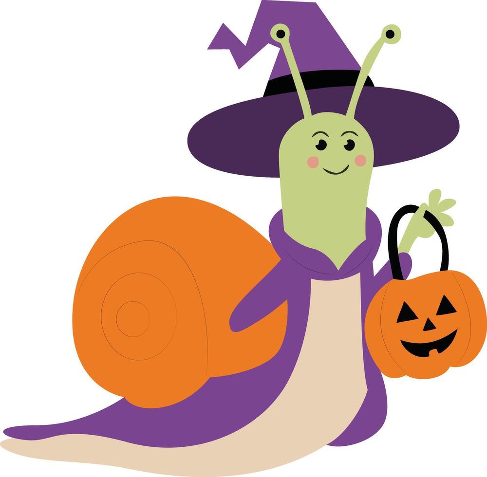 Cute Snail Witch Halloween Costume cartoon vector