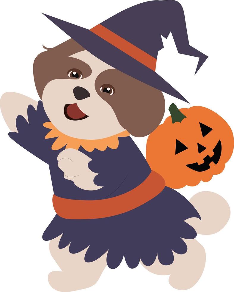 Cute Shih Tzu Witch Halloween Costume vector