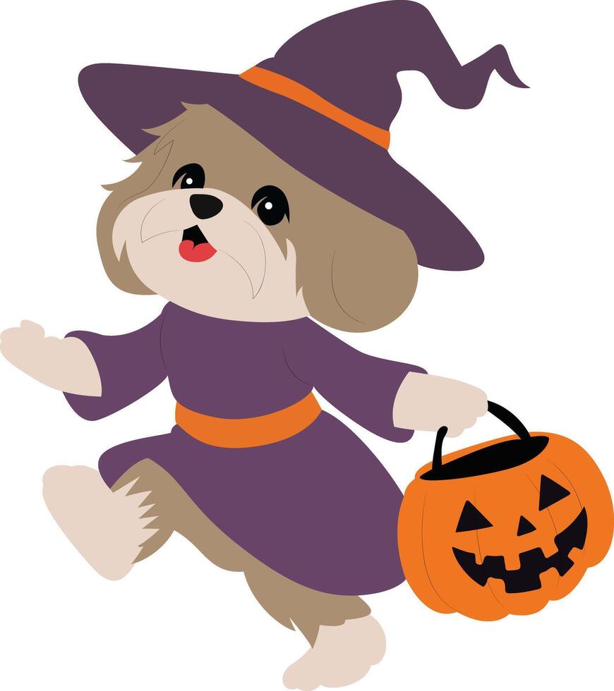 Halloween Shih Tzu Witch Trick vector