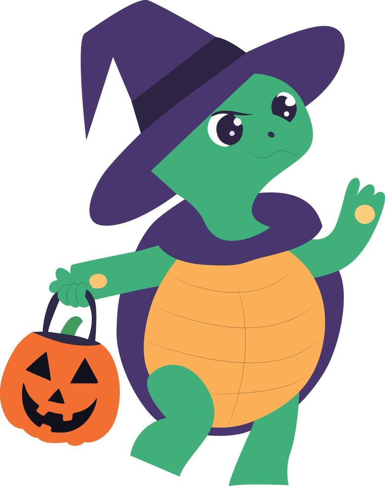 Cute Turtle Witch Halloween vector
