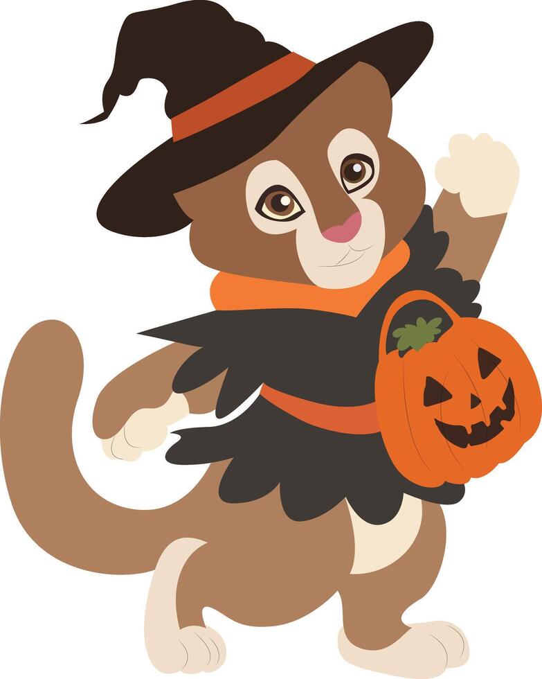 Cute Halloween Cat Trick or Treating vector
