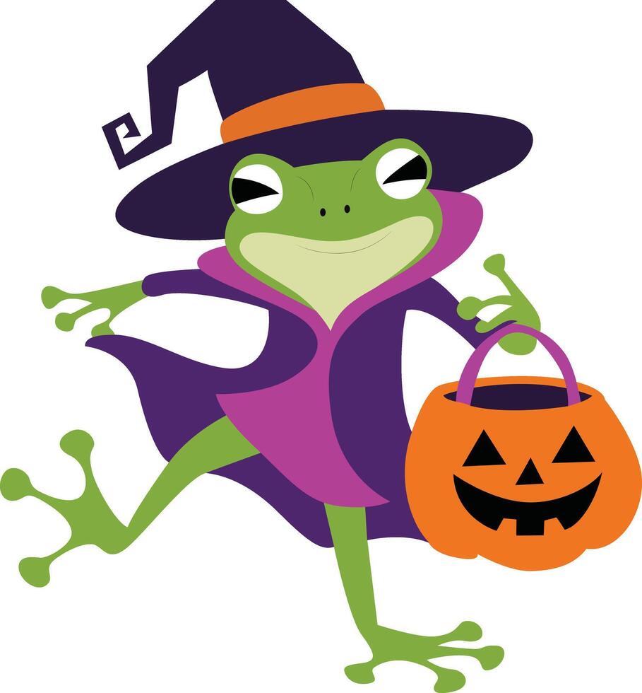 Cute Halloween Frog Witch Trick or Treating vector