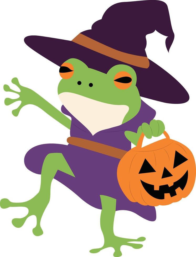 Cute Halloween Frog Witch vector