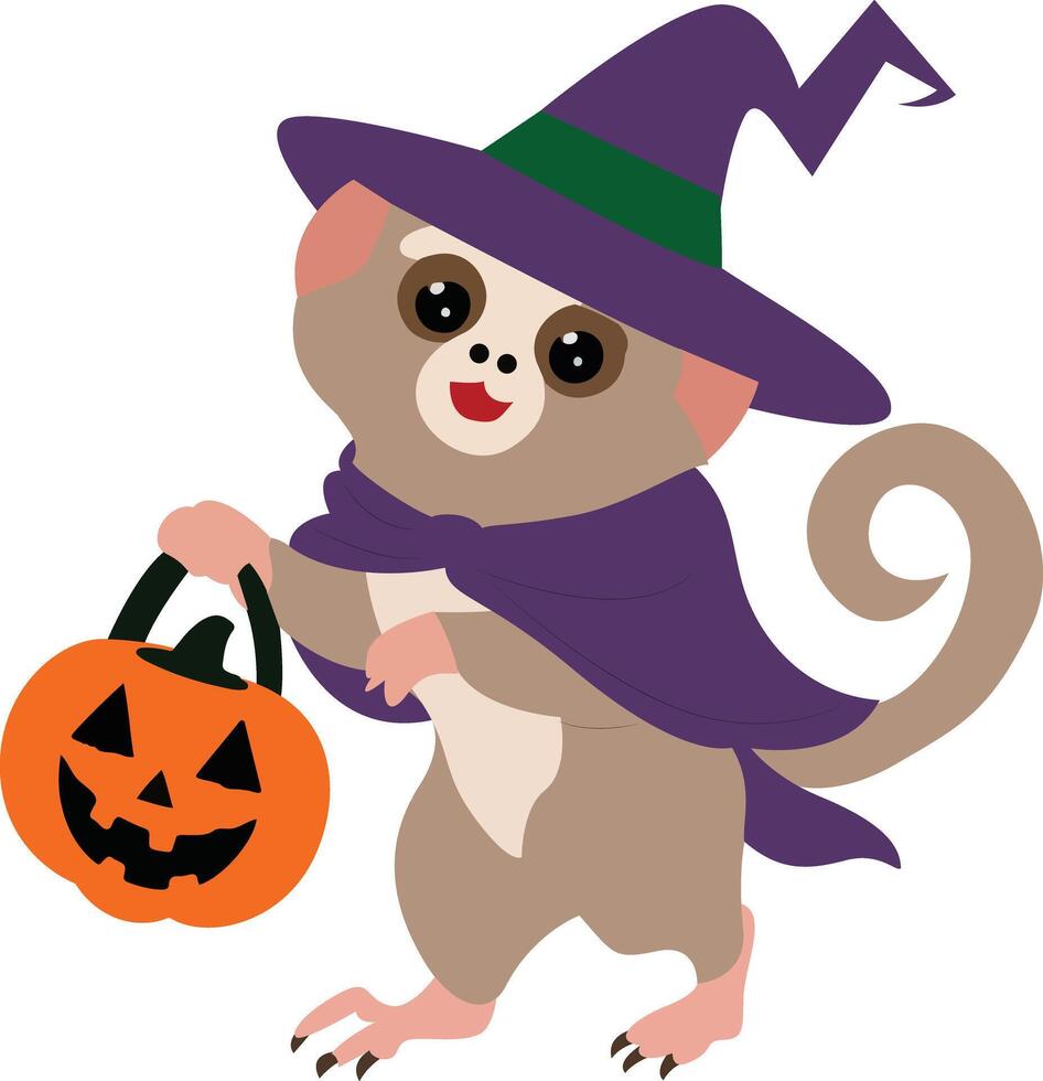 Cute Halloween Witch Lemur Trick or Treating vector