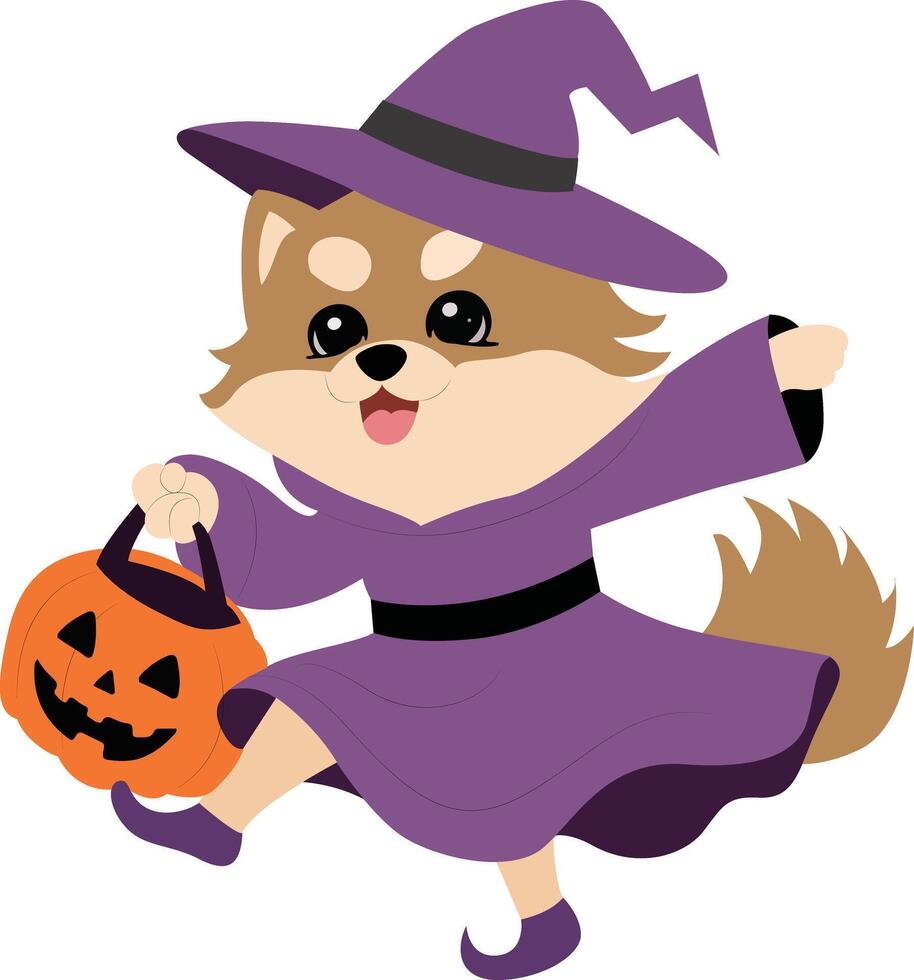 Cute Dog Witch Halloween Costume Trick vector