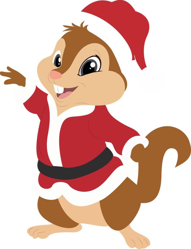 Christmas Chipmunk Santa Outfit Waving vector