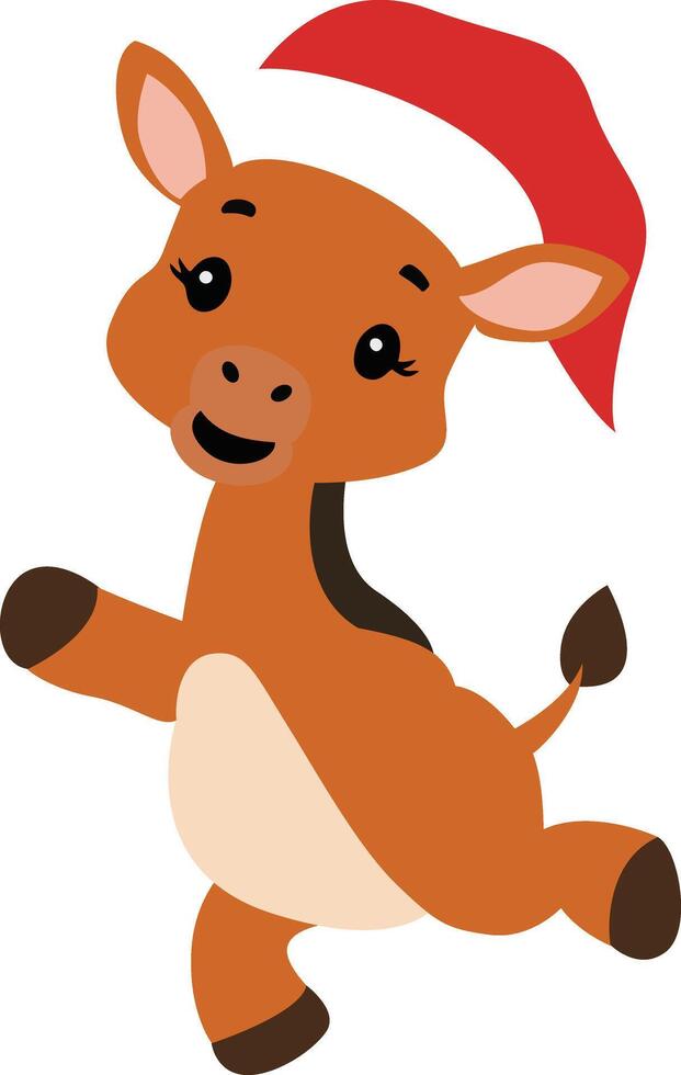 Cute Calf Christmas Hat Cartoon Image vector