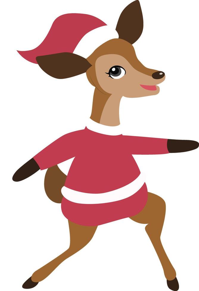 Cute Reindeer Santa Outfit Running vector