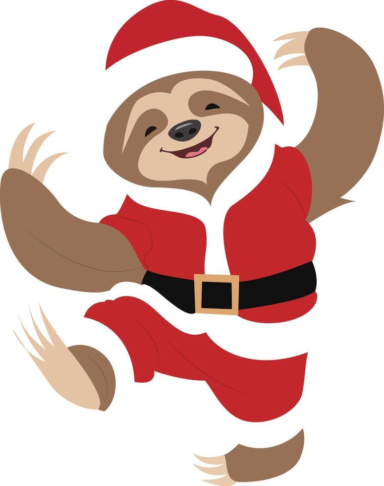 Christmas Sloth Santa Claus Dancing Cartoon vector