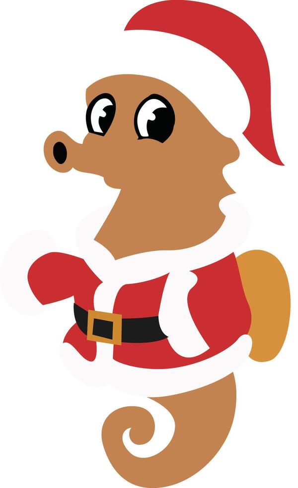 Seahorse Santa Cartoon Illustration vector