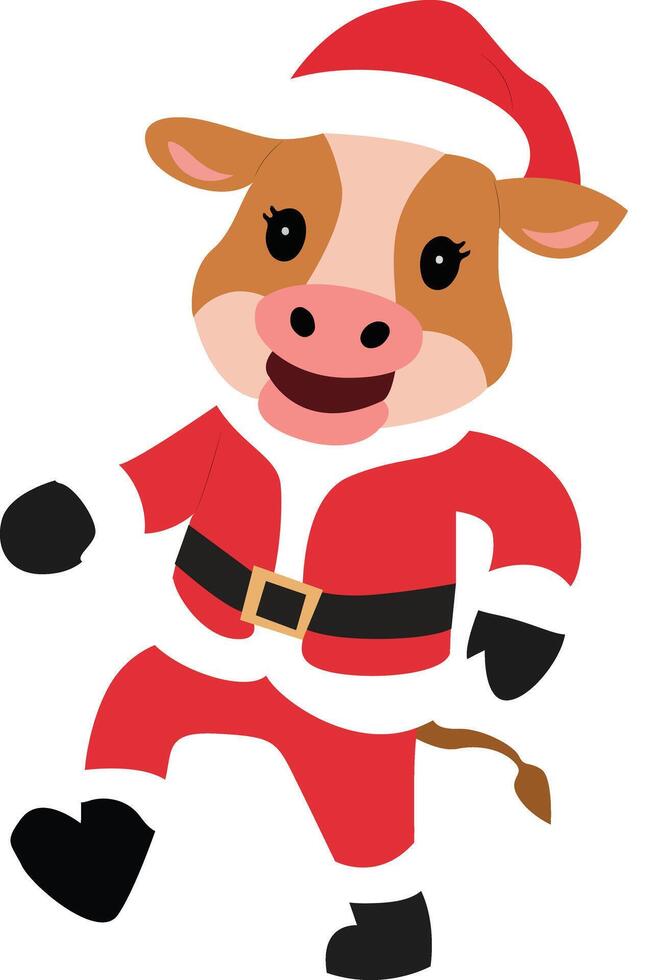 Cute Cow Santa Christmas Costume vector