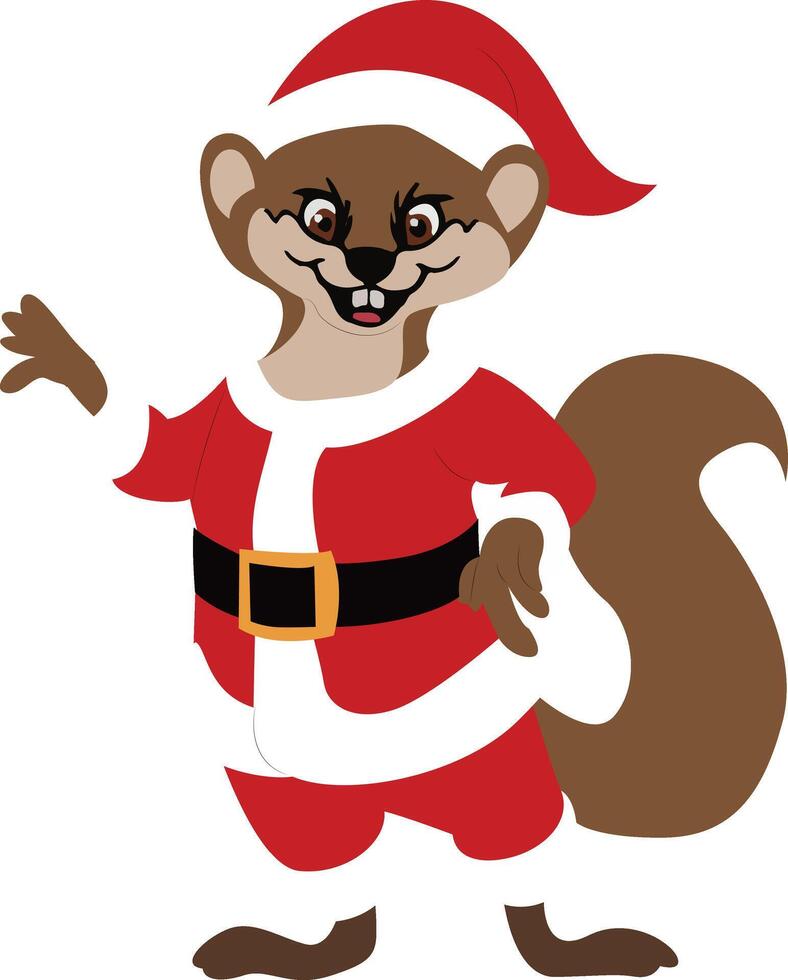 Christmas Squirrel Santa Cartoon Festive Image vector