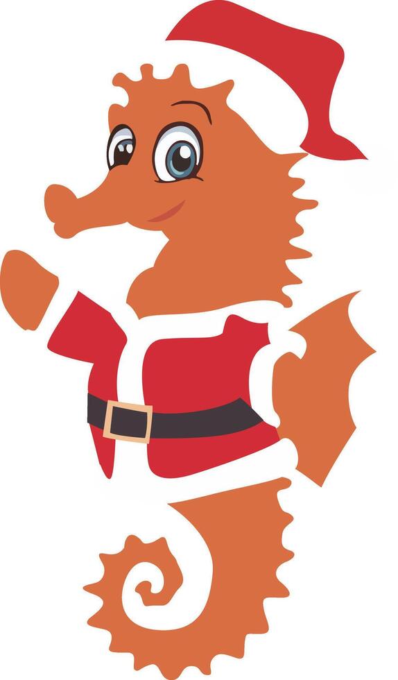 Christmas Seahorse Santa Cartoon Illustration vector