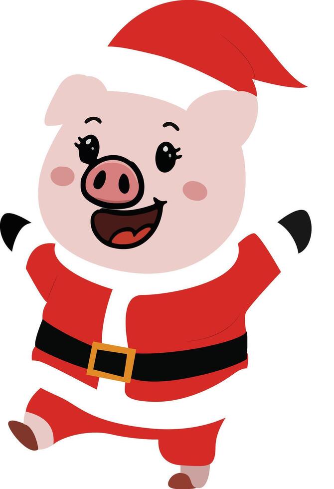 Christmas Pig Cartoon Santa Outfit vector