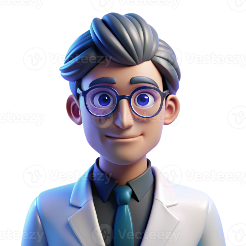 elegant classic Portrait of a thoughtful scientist with spectacles and a lab coat, lit by the cool glow of a computer screen, in a futuristic style original png