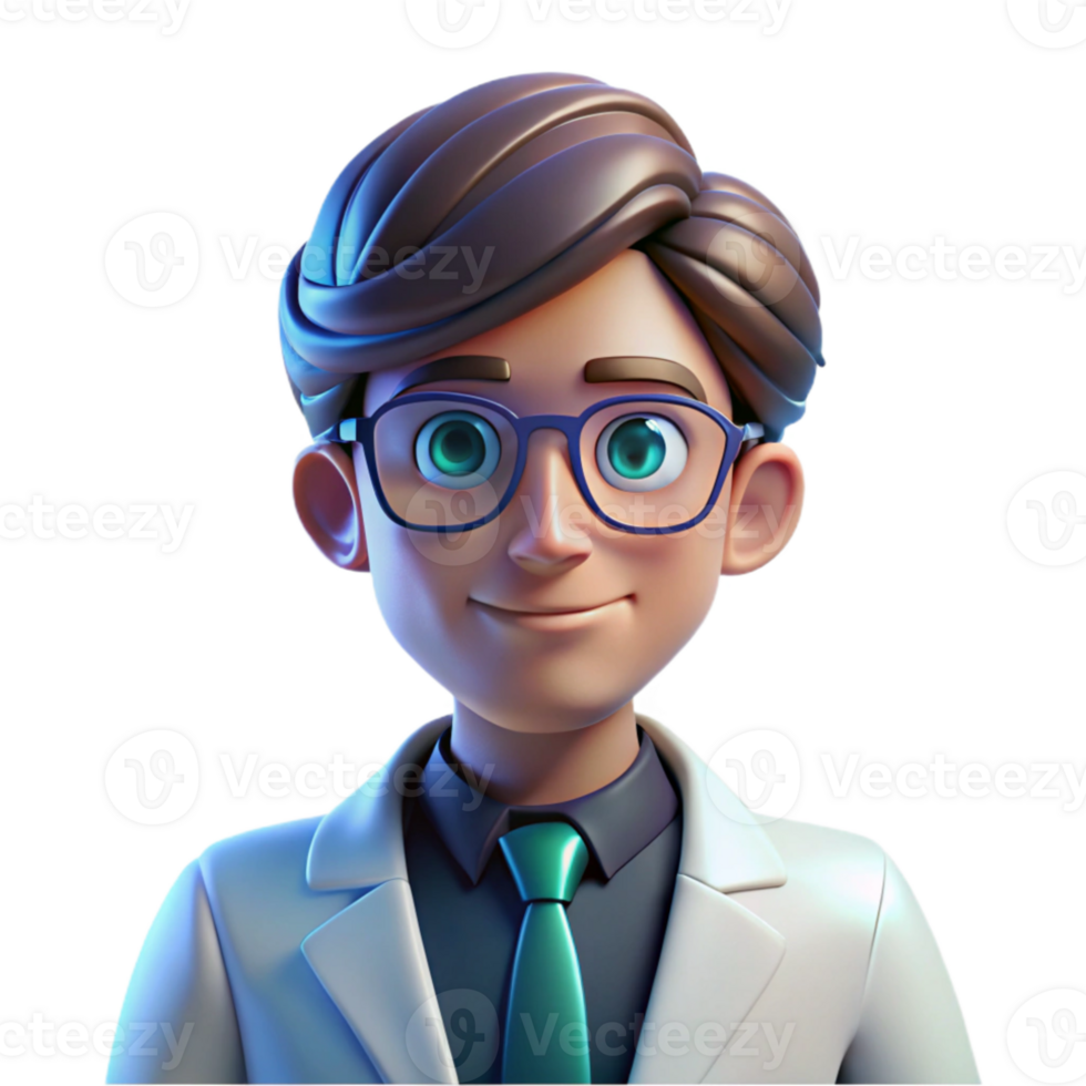 beautiful artistic Portrait of a thoughtful scientist with spectacles and a lab coat, lit by the cool glow of a computer screen, in a futuristic style high resolution png