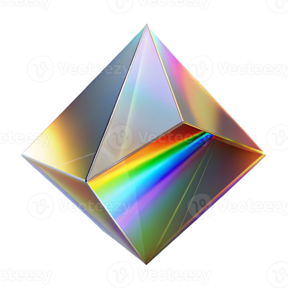 impressive classic A field of geometric prisms refracting light into a spectrum of colors, lit by a bright, white light, op art style high quality png