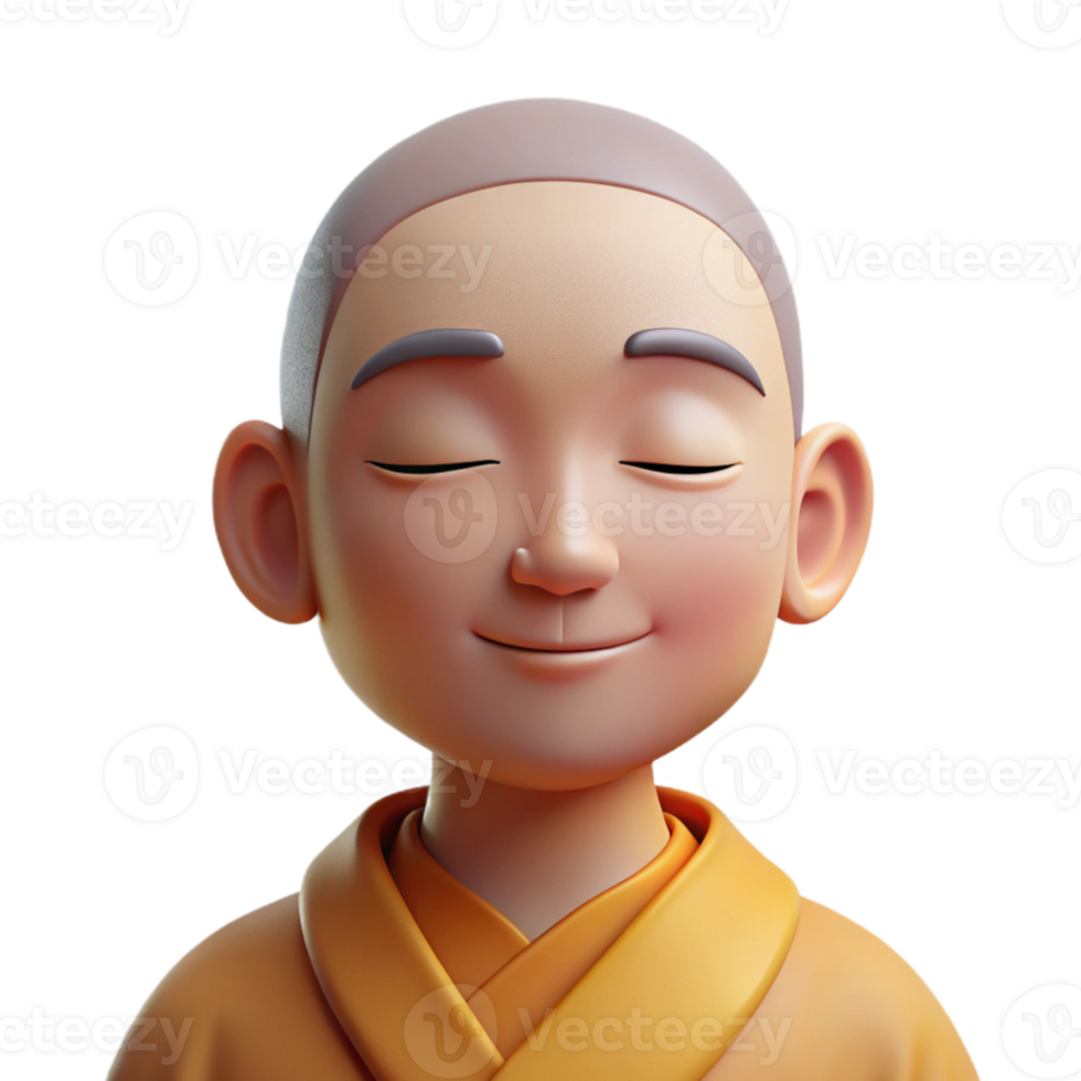serene contemporary Portrait of a serene monk with closed eyes and a peaceful expression, lit by soft, natural light, in a minimalist style exclusive png