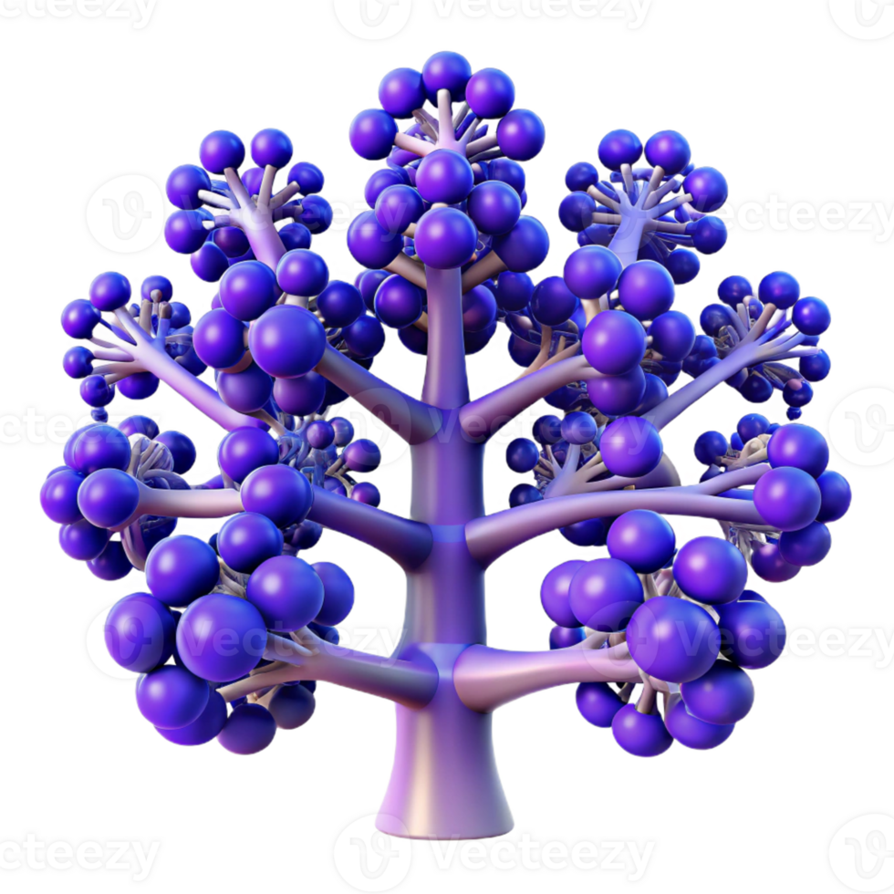 elegant contemporary A complex network of branching fractal trees, rendered in shades of deep blue and violet, psychedelic style professional png