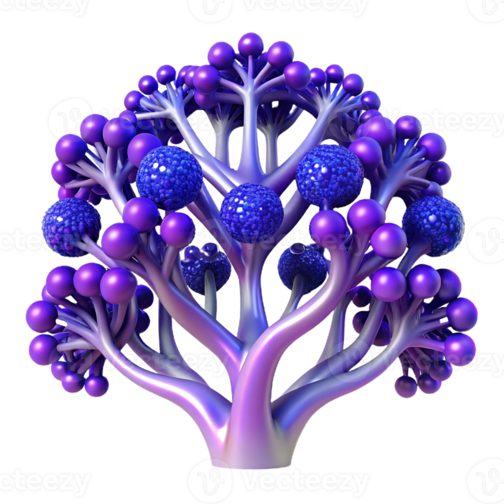 dramatic vintage A complex network of branching fractal trees, rendered in shades of deep blue and violet, psychedelic style detailed png