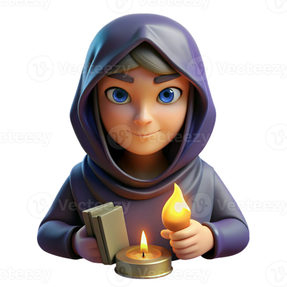 elegant creative Portrait of a mysterious fortune teller with veiled eyes and a deck of tarot cards, lit by the flickering light of candles, in a mystical style original png