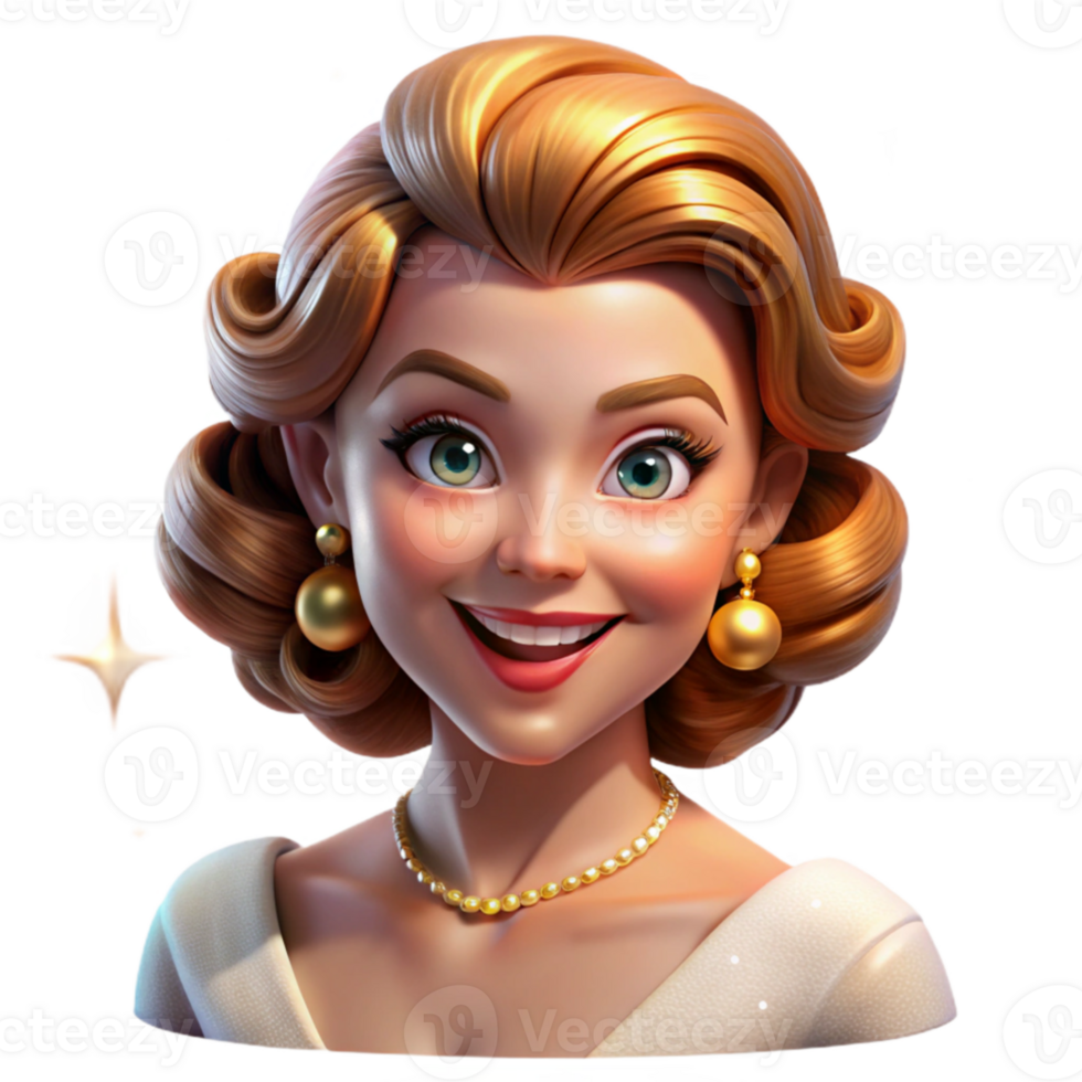 beautiful modern Portrait of a glamorous Hollywood starlet with perfect makeup and a dazzling smile, lit by the flash of paparazzi cameras, in a vintage glamour style high quality png