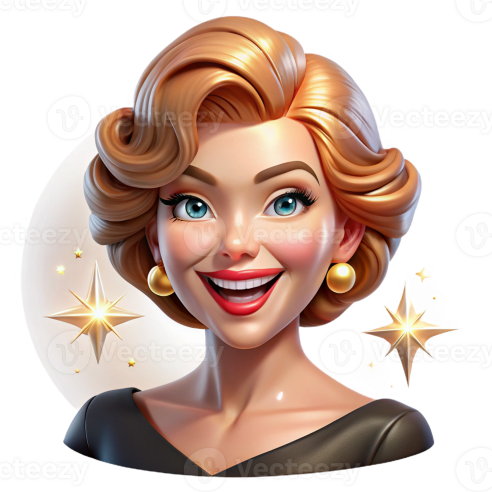 wonderful traditional Portrait of a glamorous Hollywood starlet with perfect makeup and a dazzling smile, lit by the flash of paparazzi cameras, in a vintage glamour style genuine png