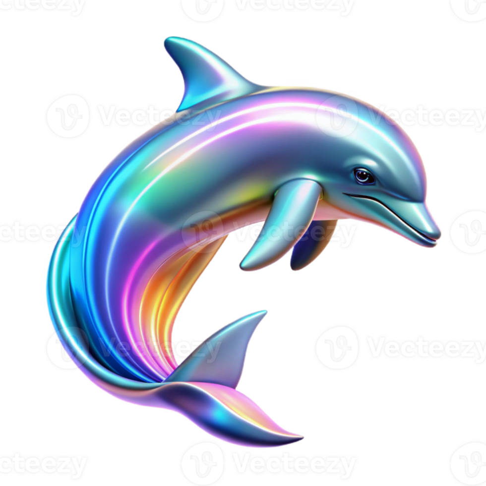 wonderful modern A playful dolphin leaping through holographic waves, vibrant neon lighting, futuristic art style authentic png