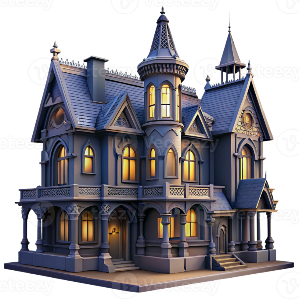beautiful rustic Victorian manor house, intricate detailing, stained glass windows, gloomy twilight, gothic style, detailed png