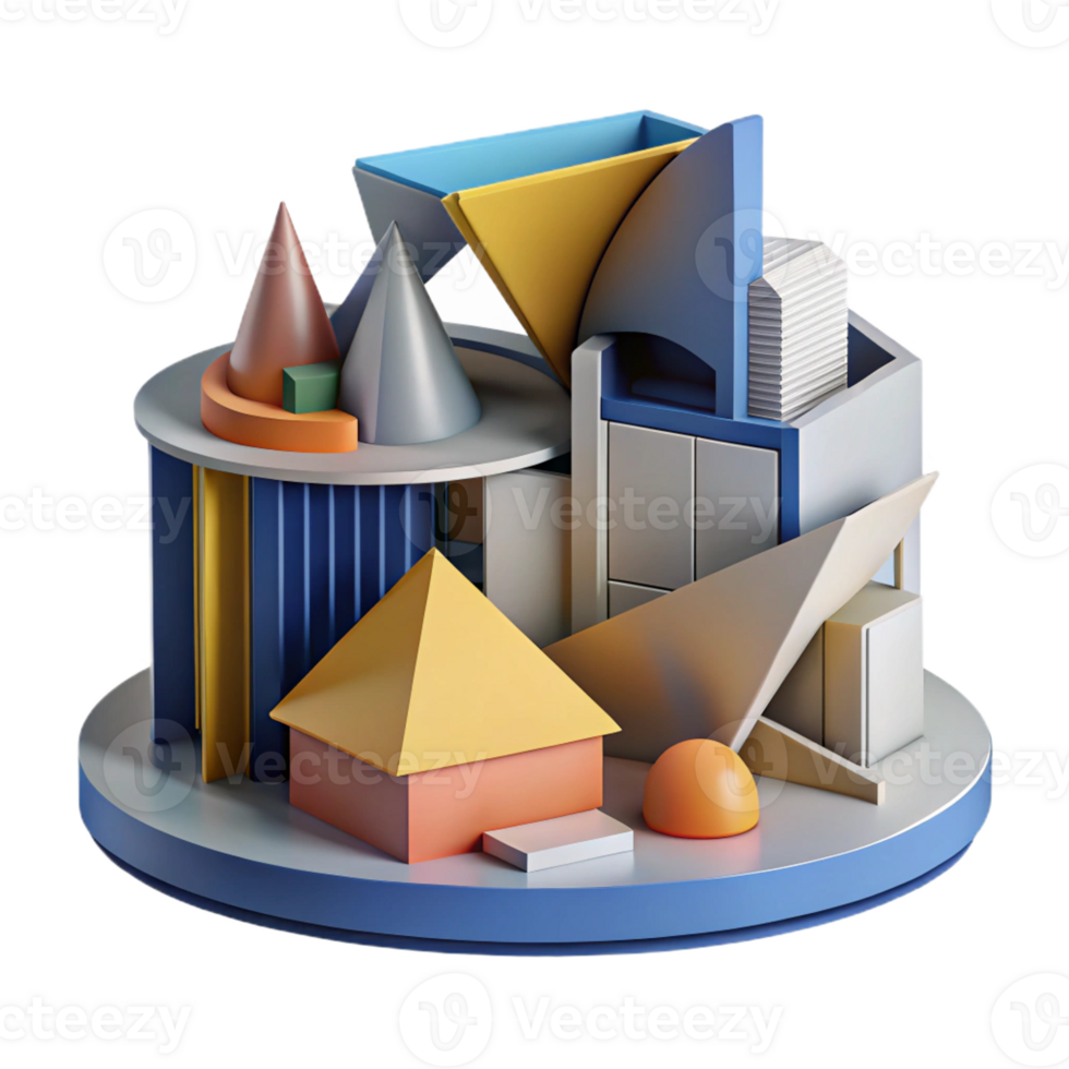 stunning abstract Deconstructivist museum, fragmented forms, angular shapes, bold colors, abstract, premium png