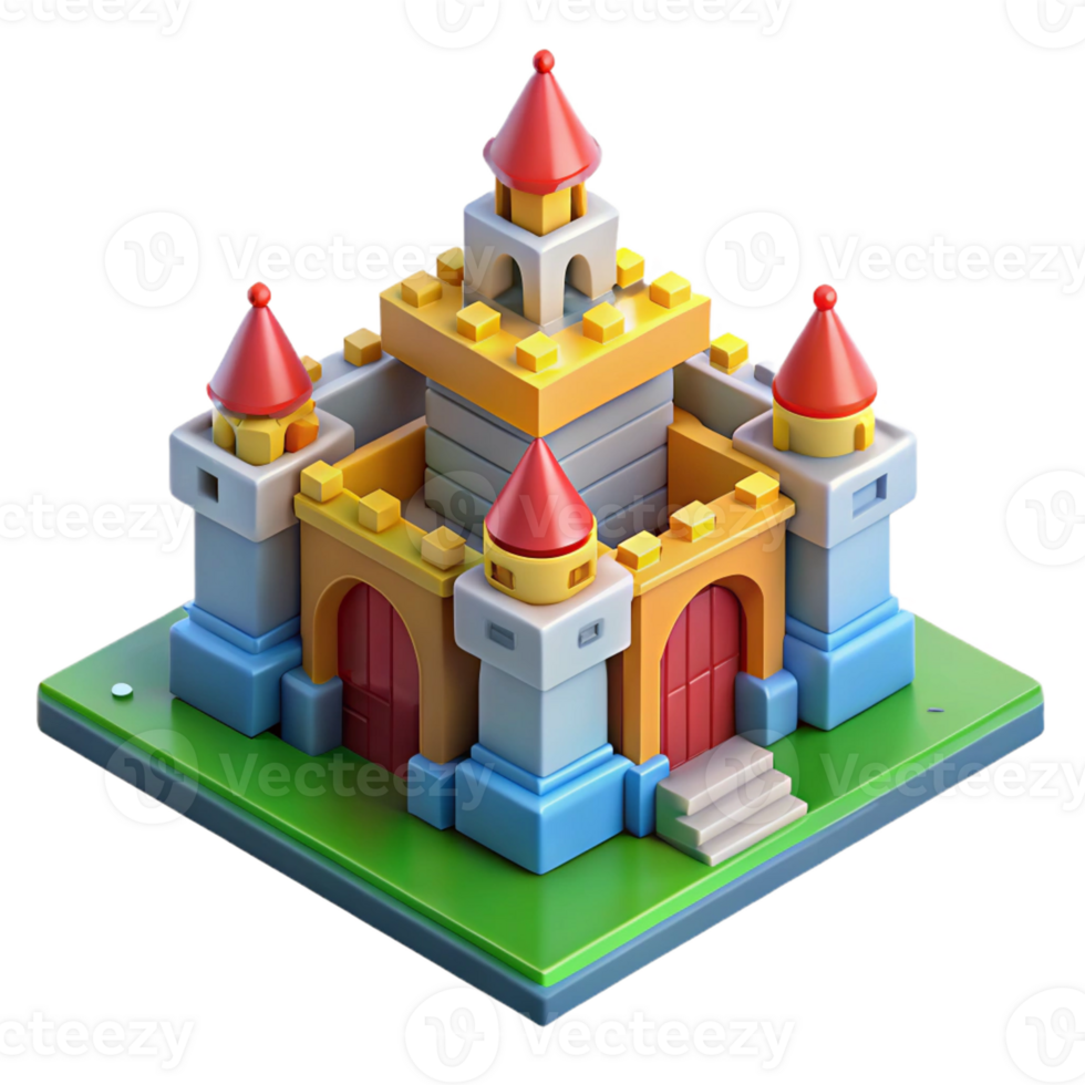 wonderful vintage Isometric pixel art castle, bright colors, retro gaming style, premium png