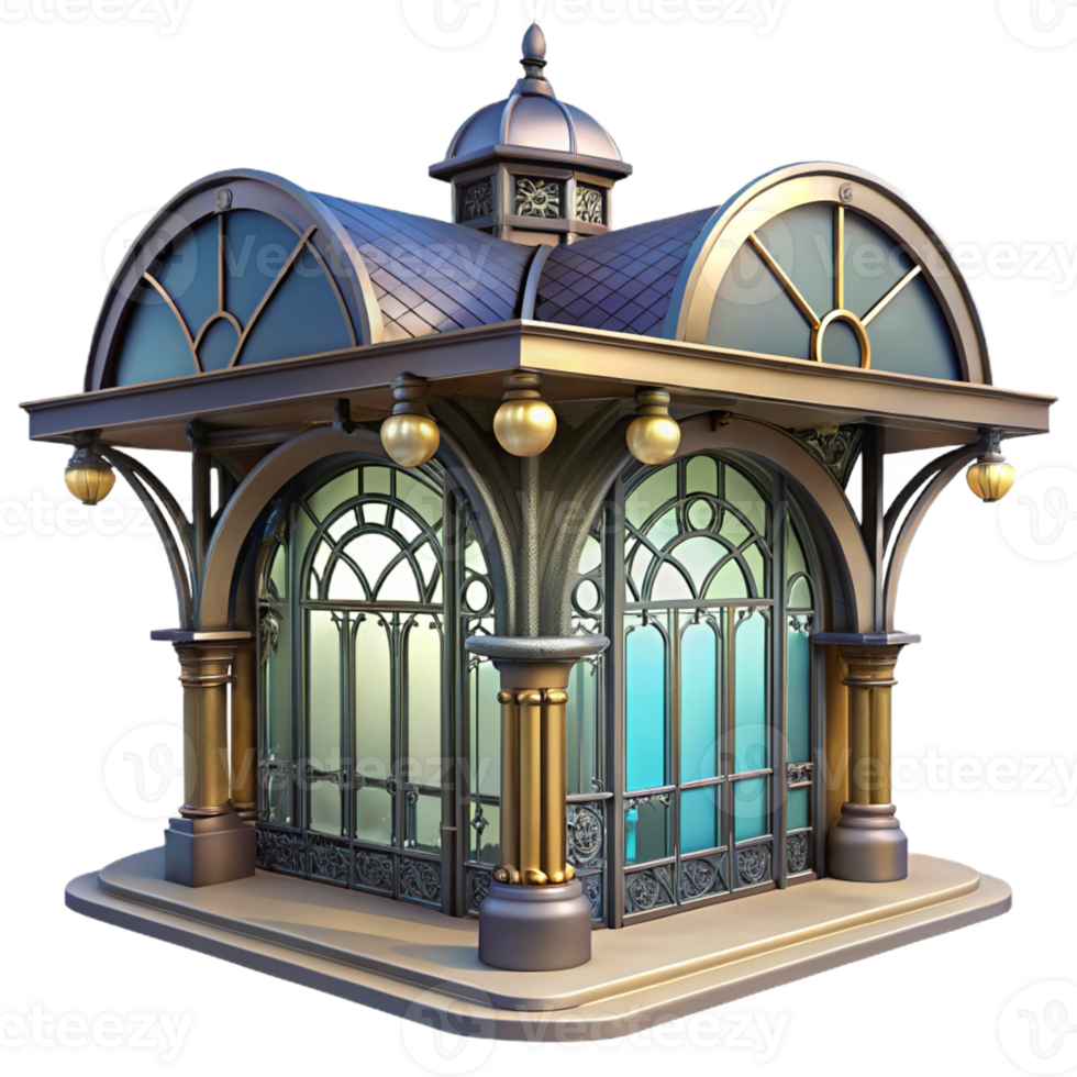 beautiful vintage Art Nouveau metro station, ornate ironwork, stained glass, soft lighting, elegant, detailed png