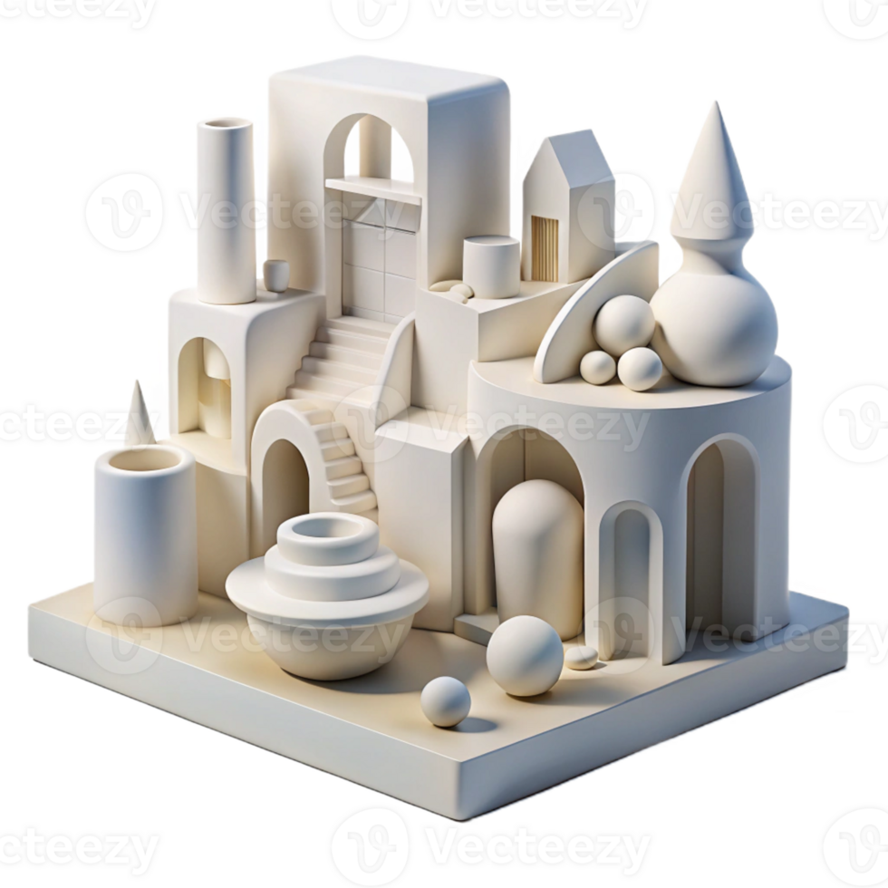vibrant vintage Conceptual architectural model, white plaster, abstract forms, studio lighting, minimalist, professional png