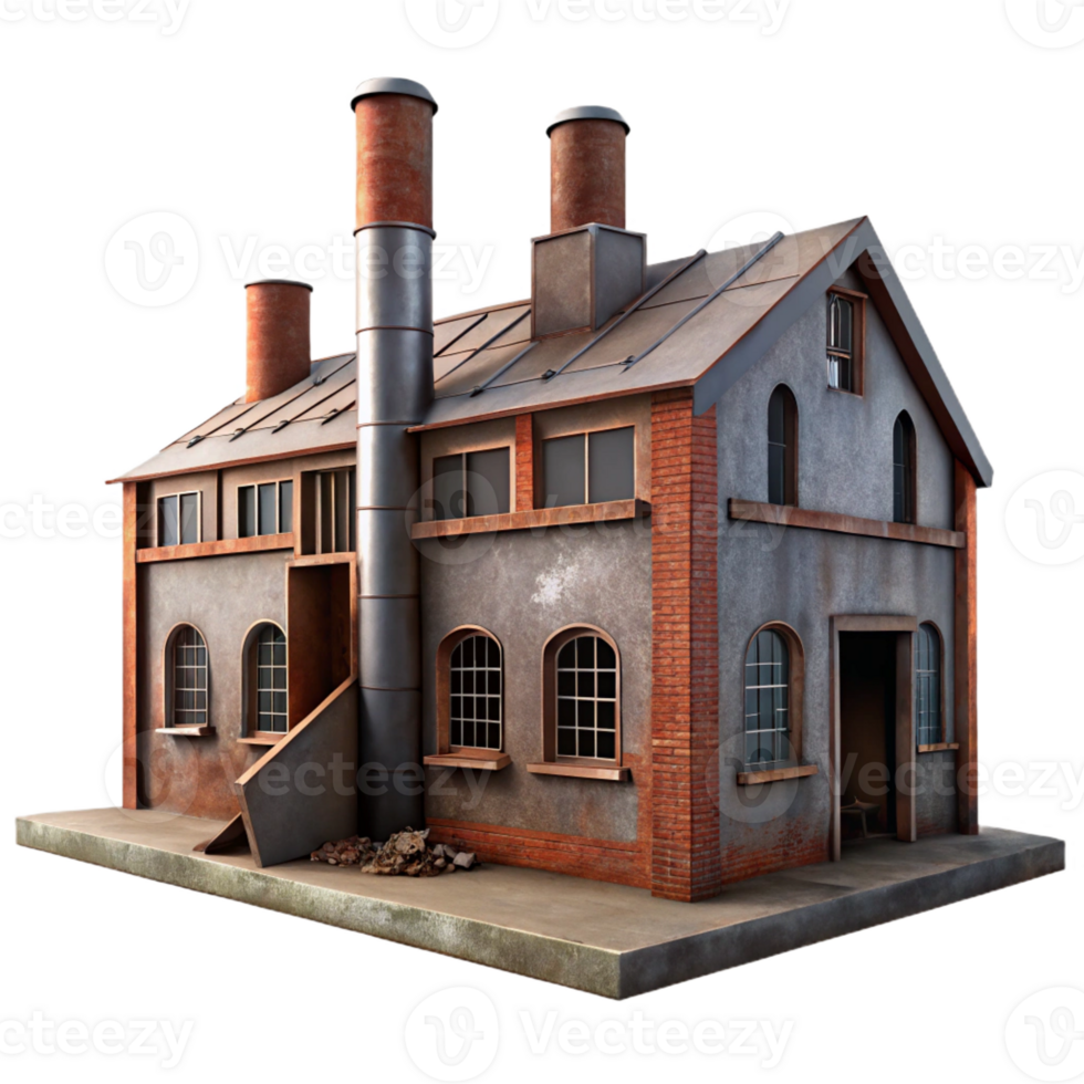 extraordinary rustic Abandoned industrial factory, rusted metal, broken windows, dim lighting, gritty, exclusive png